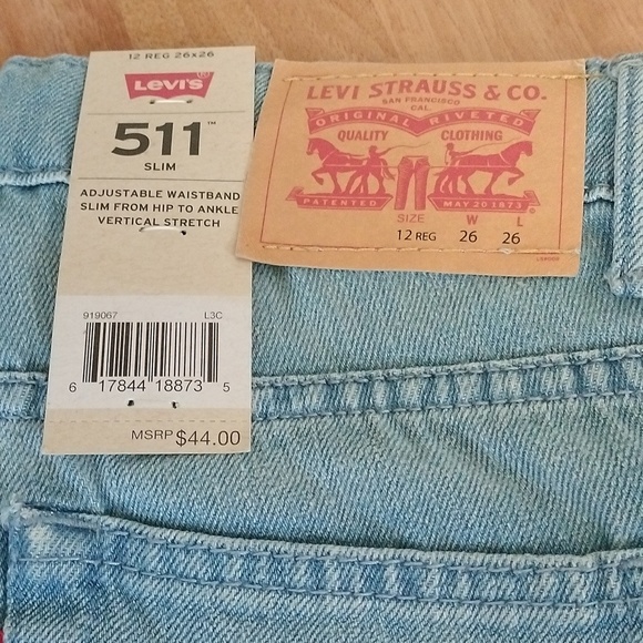Levi's Big Boys 511 Slim Stretch Denim Blue Jeans, Perlata, 12 Regular 26x26 - Picture 2 of 8